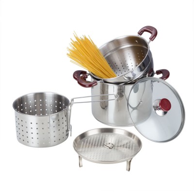 5pcs  stainless steel pasta pot  and multifunctional  steamer Insert with glass lid